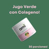 Tubito de Ami Fitness Glow Greens polvo verde con colágeno en un fondo verde.