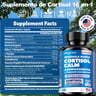 Close-up of bottle and label for Cortisol Calm supplement featuring a blue label and white text.