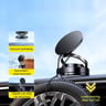 Vacuum suction car phone mount with foldable arm on a vehicle dashboard