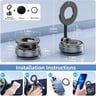 Vacuum suction phone mount with foldable arm, magnetic base, metal ring and sticker.