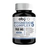 Black plastic bottle with white cap and label reading Magnesio Complex 5 vegan supplement.