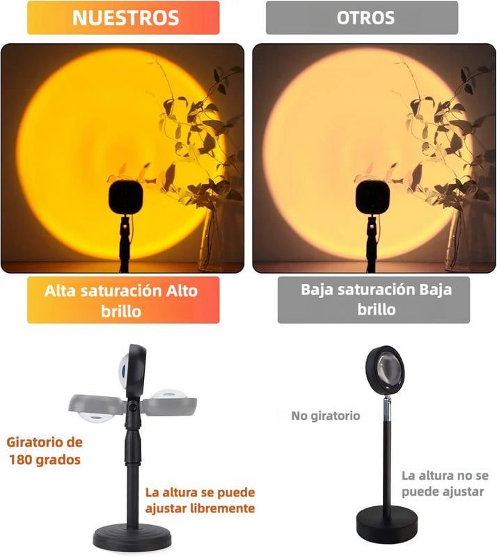 Lámpara LED proyectora RGB ajustable con control remoto sobre base giratoria y ajustable en altura con diferentes efectos de iluminación.