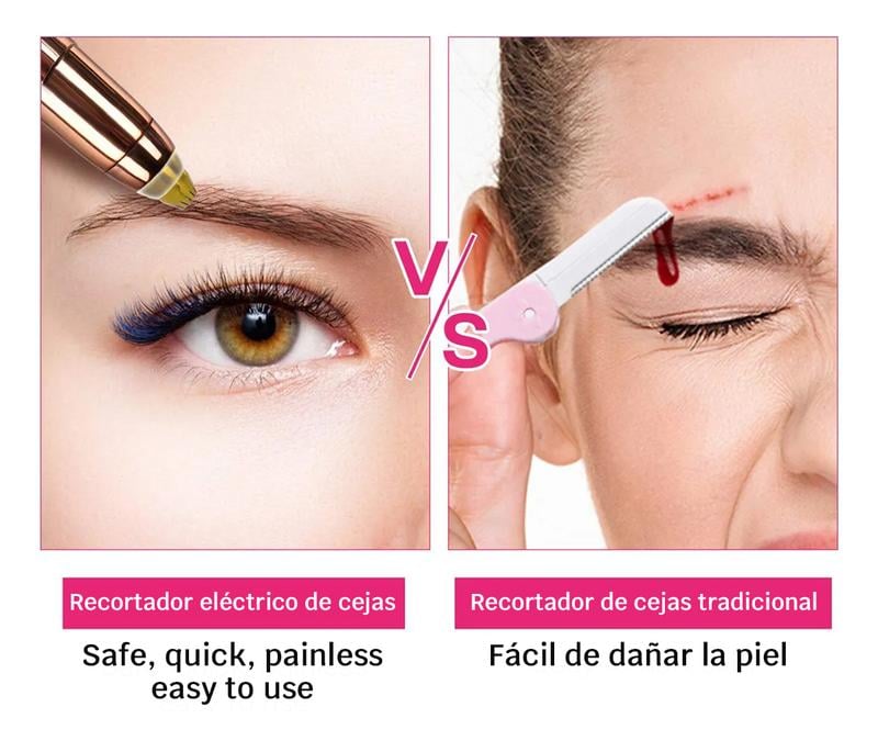 Electric eyebrow trimmer next to a traditional razor for shaping eyebrows.