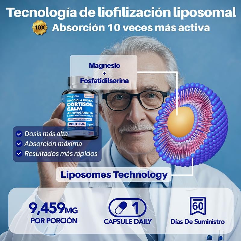 Cortisol Calm – Ashwagandha KSM-66 Alta Concentración + L-Teanina, Magnesio y Vitamina C | Estrés, Ánimo y Sueño imagen 7