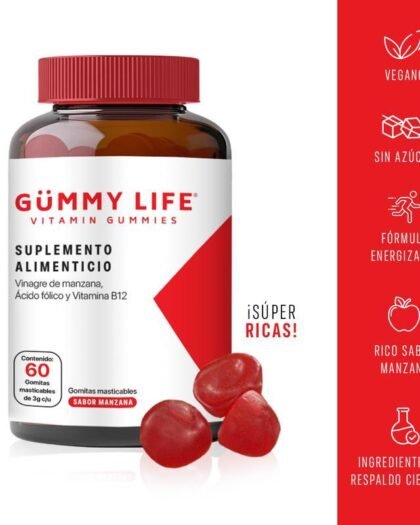 Gomitas de Vinagre de Manzana para Energía, Digestión y Control de Antojos – Veganas con B12, Zinc y Canela